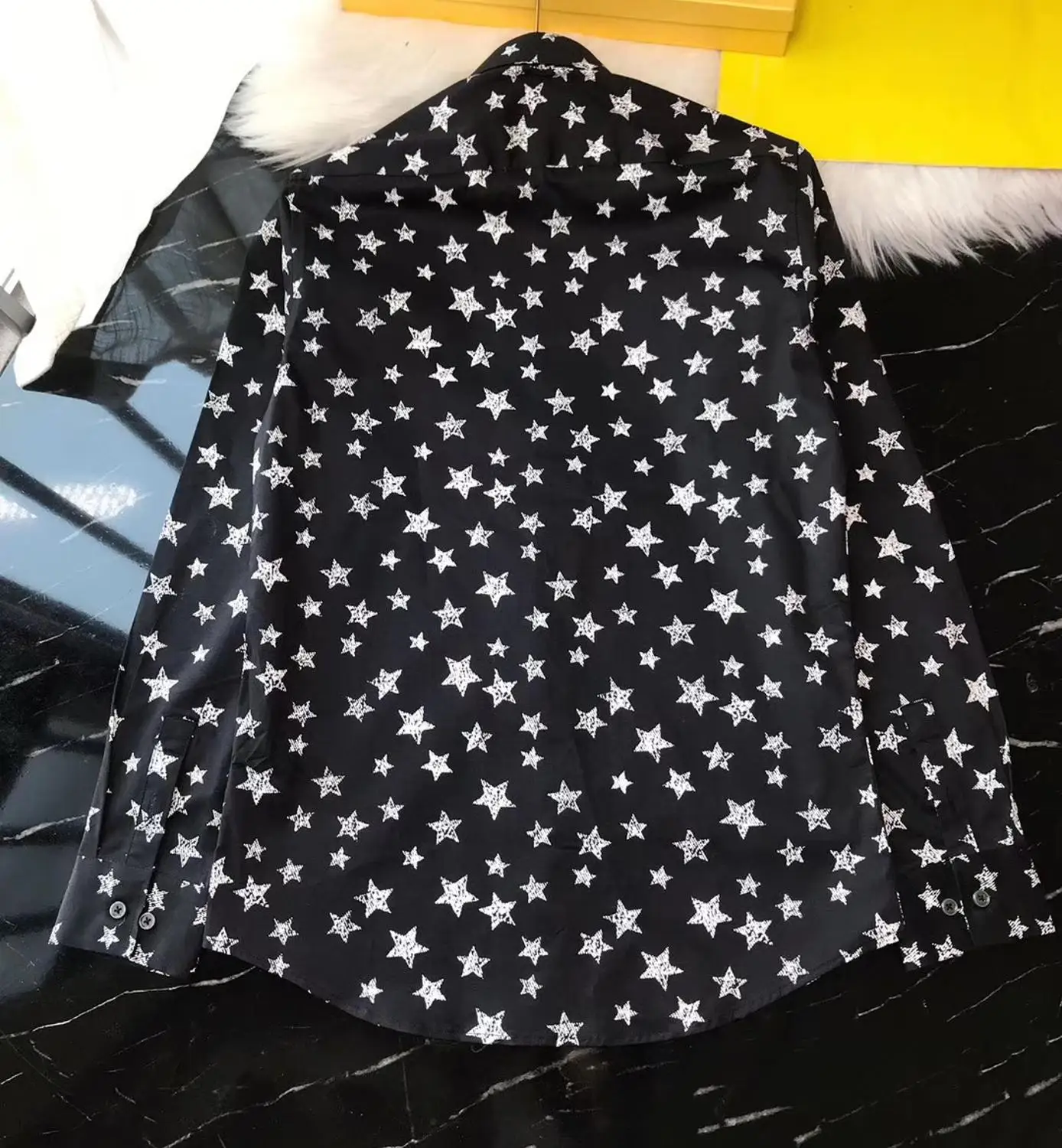 

Cotton shirt with Full of stars print Men's Slim Fit Striped style Long-sleeved Shirt| 219109572