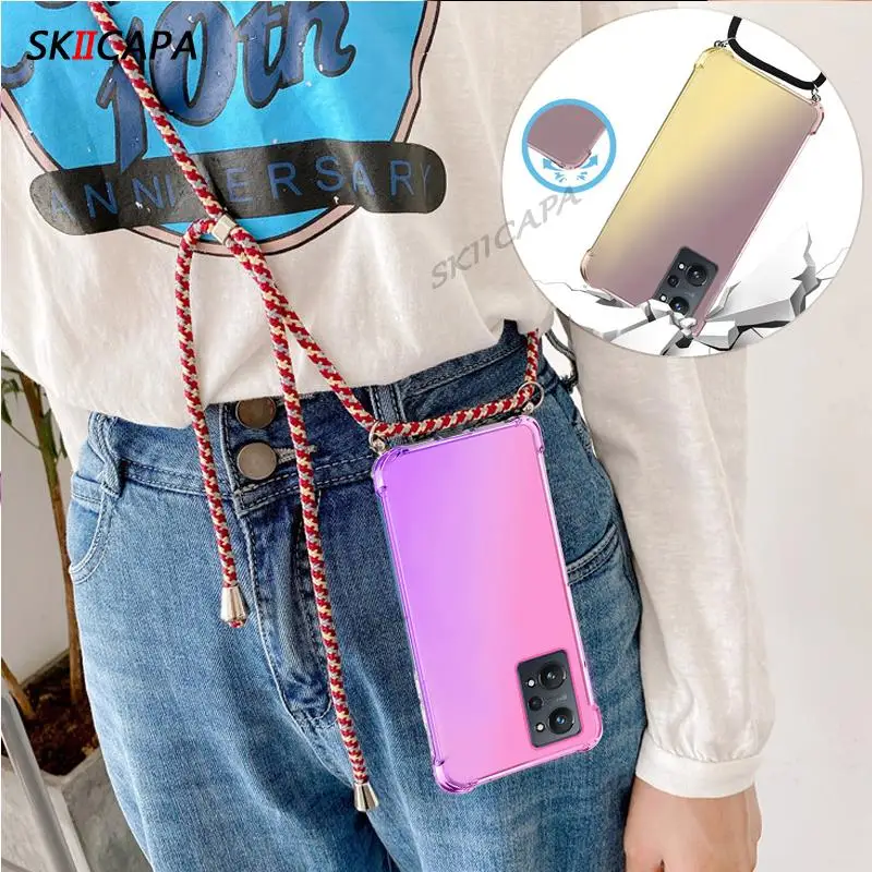 Кросс-боди ожерелье lanyard градиентный чехол для OPPO Realme GT neo 2 мягкий силиконовый
