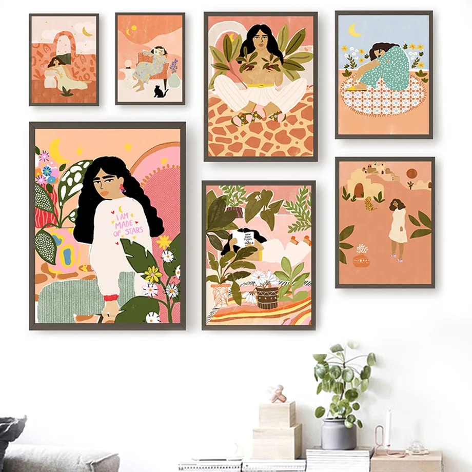 

Abstract Fashion Vintage Girl illustration Wall Art Canvas Painting Nordic Posters And Prints Wall Picture For Living Room Decor