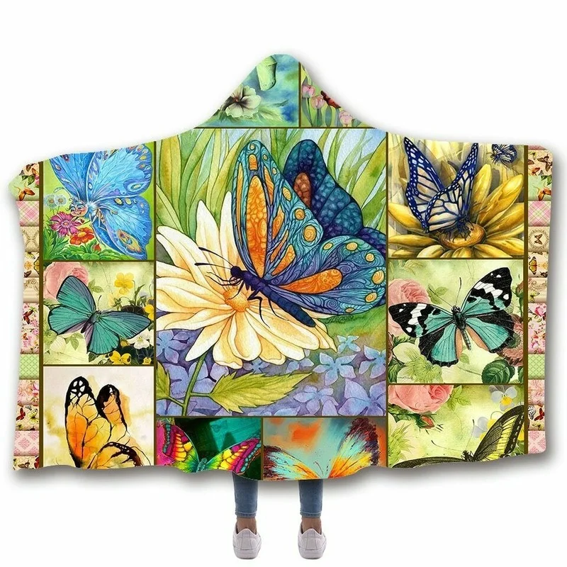 

Butterfly Insect Print Hooded Blanket Fleece Throws DoubleLayered Velvet