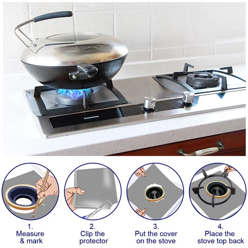

4Pcs Gas Stove Protectors Reusable Gas Stove Burner Covers Kitchen Mat Gas Stove Stovetop Protector Cleaning Pad Liner Cover