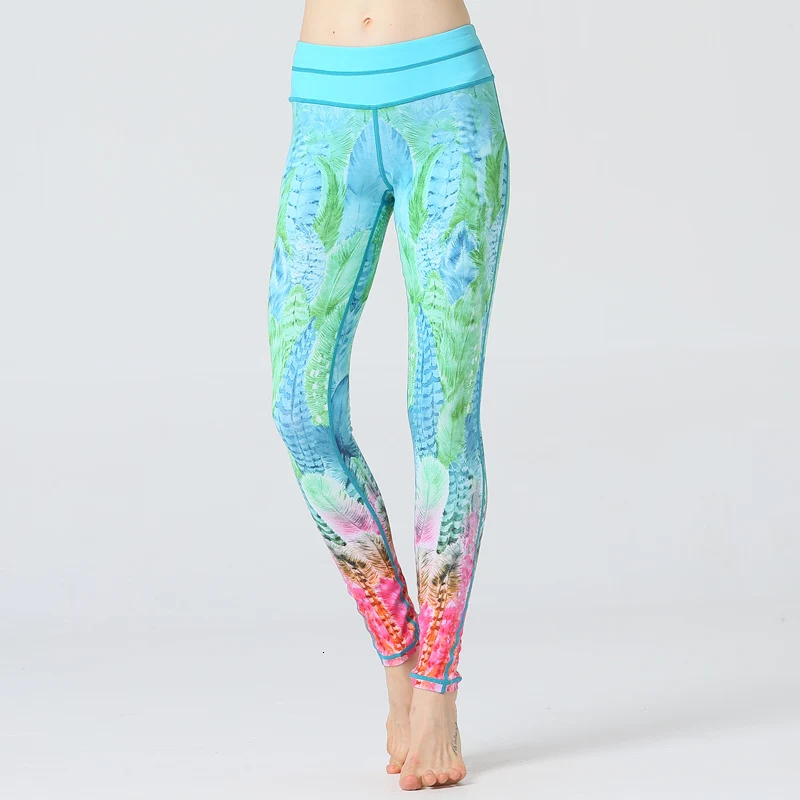 digital printing Mint Green Art Leggings high waist band Elastic yoga pants Fitness Slim Sporty Gym for Women Trousers | Спорт и