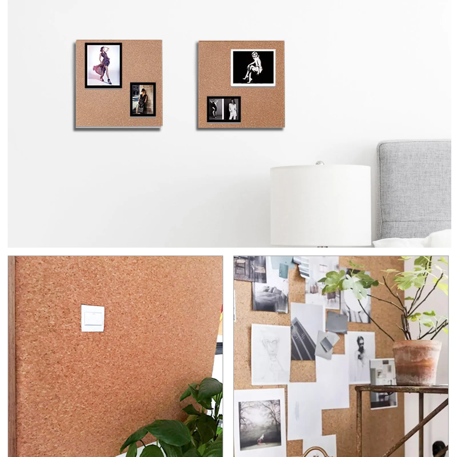 

4pcs Cork Board Square Cork Tiles Message Board Photos Display Self-adhesive Bulletin Board for Bedroom Kitchen Office