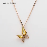 ainuoshi 18k rose gold 0 021ct real diamond mother of pearl butterfly charm pendant necklace anniversary for women wife 18