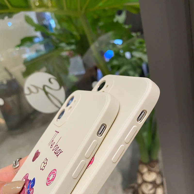 

Liquid silicone doll Bear Soft Cover For iphone 12 11 Pro 12Mini X XS MAX XR SE 2020 7 8 Plus color straight Edge Phone Case