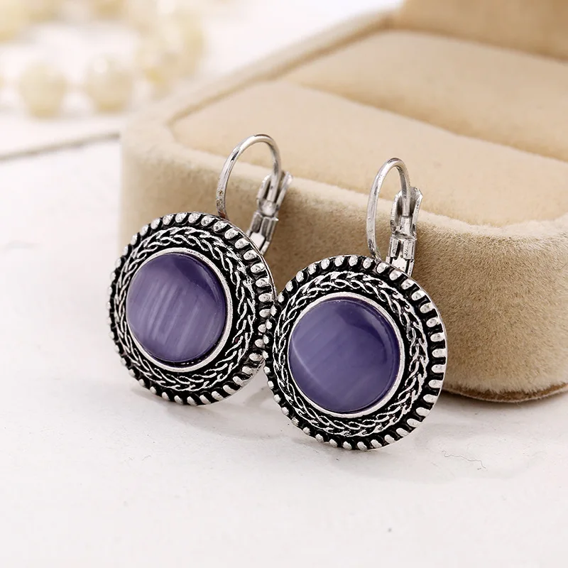 Винтажные серьги с Синим Опалом женские на клипсах полудрагоценные камни