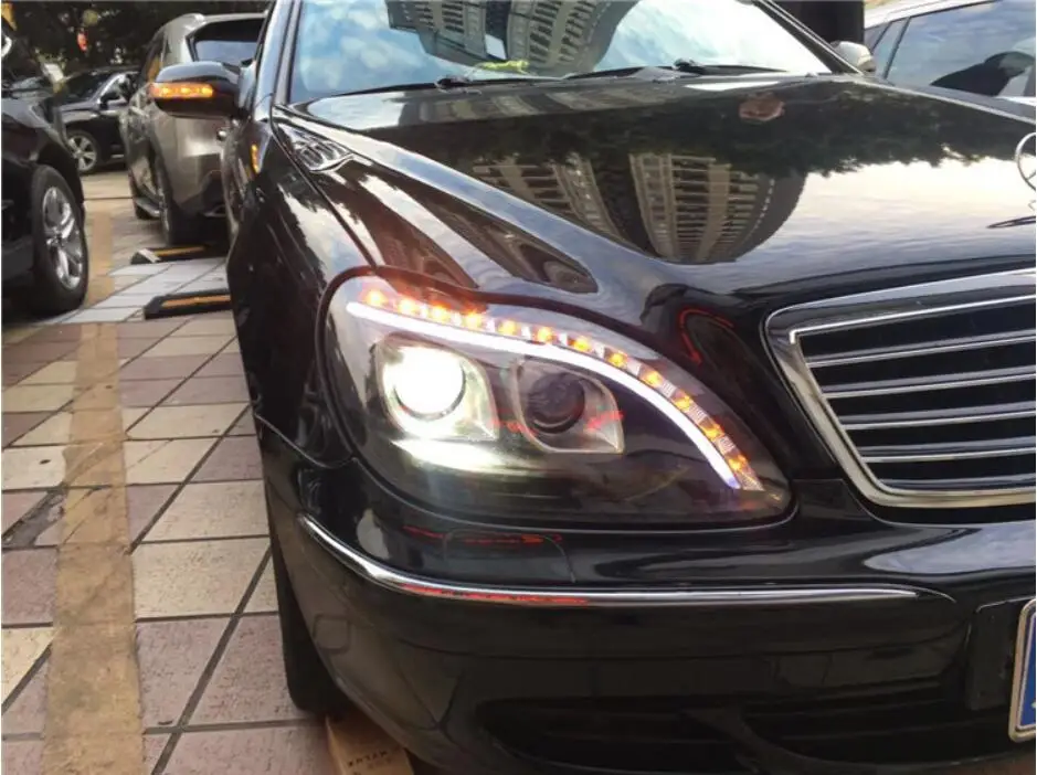 2 шт. 1998~ 2005y бампер автомобиля головной светильник для Mercedes Benz W220 туман S280 S320 S350 S500 S600 головной светильник W220 линзы прожекторного типа светильник