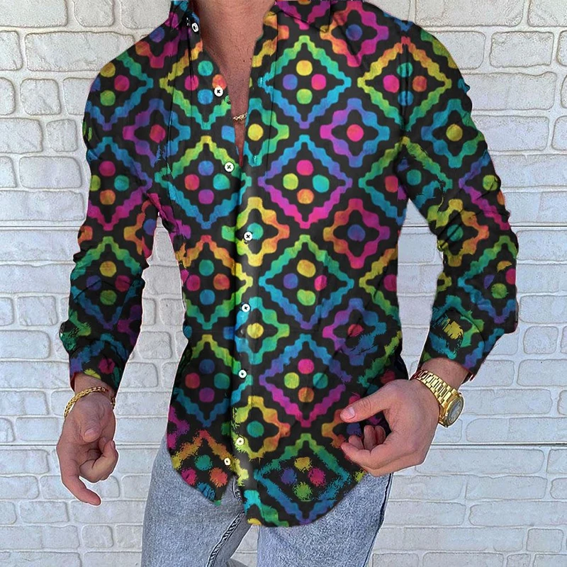 2021Spring Autumn Long Sleeve Shirt Men Floral Print Shirt Button Turn-Down Collar Plus Size Male Top Shirt Masculina Streetwear