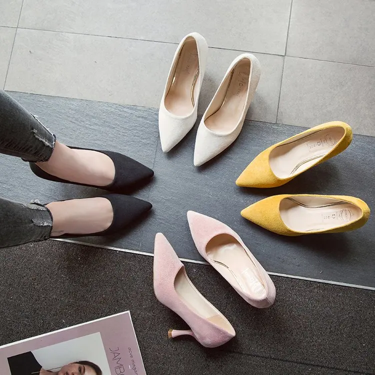 Модные элегантные женские туфли на высоком каблуке 7 см с острым закрытым носком