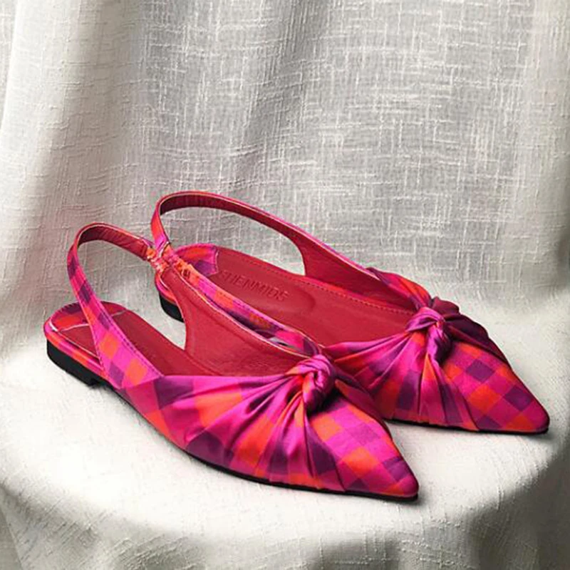 Новинка 2020 года сезон весна-лето цветные тонкие туфли на плоской подошве с бантом