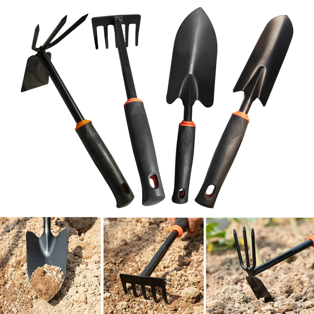 

4pcs Garden Tool Set Digging Home Backyard Durable Farm Ergonomic Handle Spade Transplanter Shovel Rake Hoe Weeder Portable