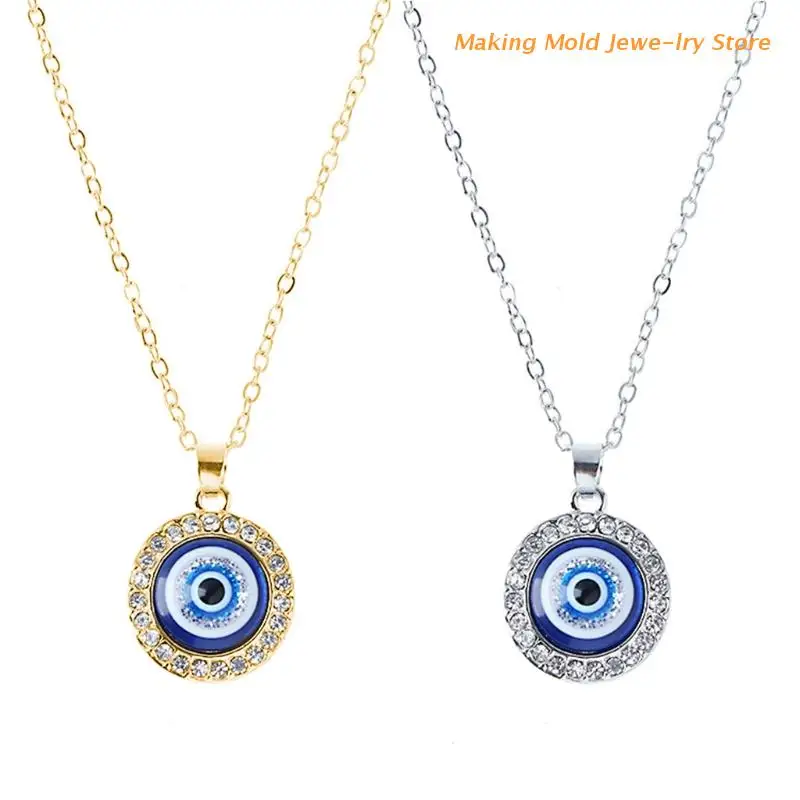 

Demon Dot Diamond Lucky Blue Eye Drop Shape Necklace Chain Evil Eye Turkish Pendant For Protection and Blessing For Women
