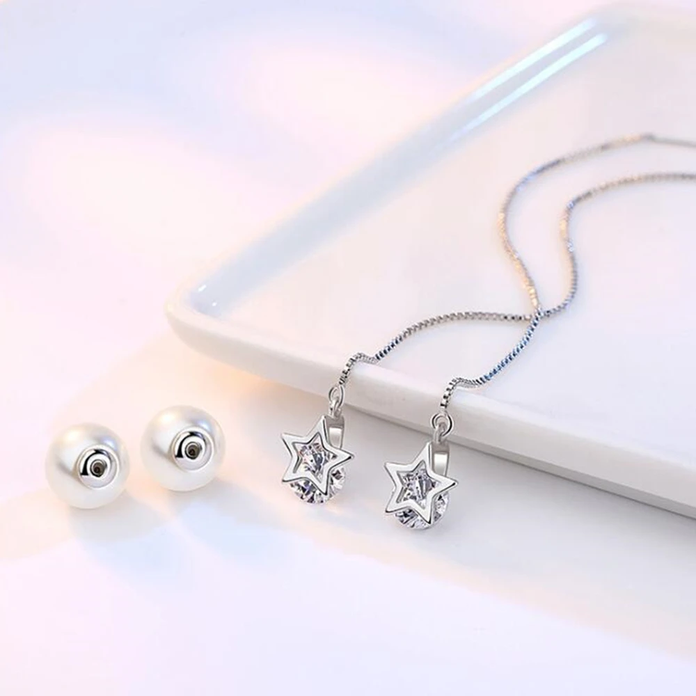 

Female Five-pointed Star Silver Earrings Fashion Simple Temperament Exaggerated Tassels Long Ear Line Upscale Jewelry Wholesale