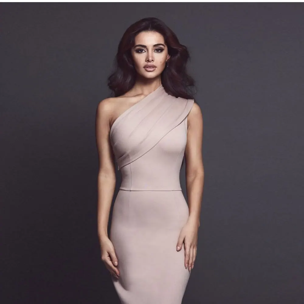 Платье с разрезом на одно плечо повязка до колена женское облегающее Клубное