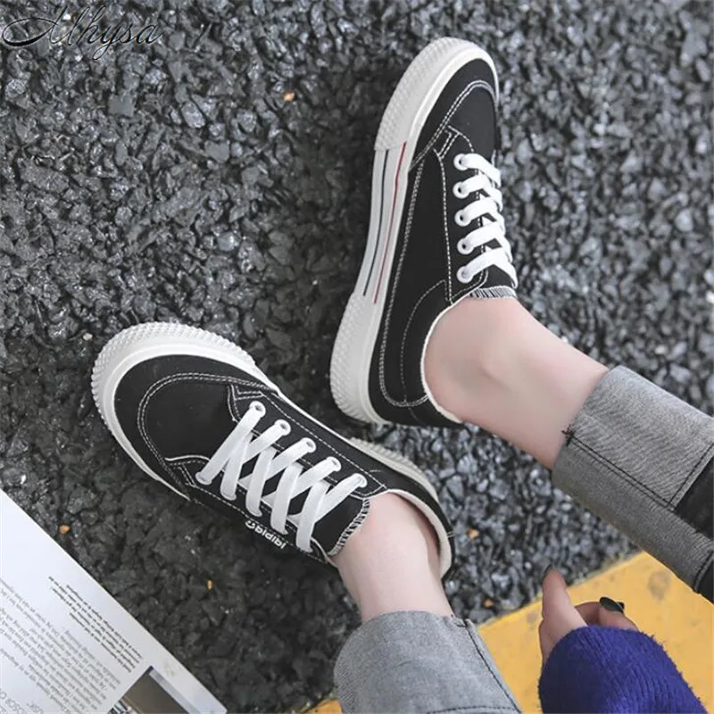 

2019 New spring and autumn ladies sneakers fashion wild lace-up shoes ladies casual breathable canvas shoes women C0039