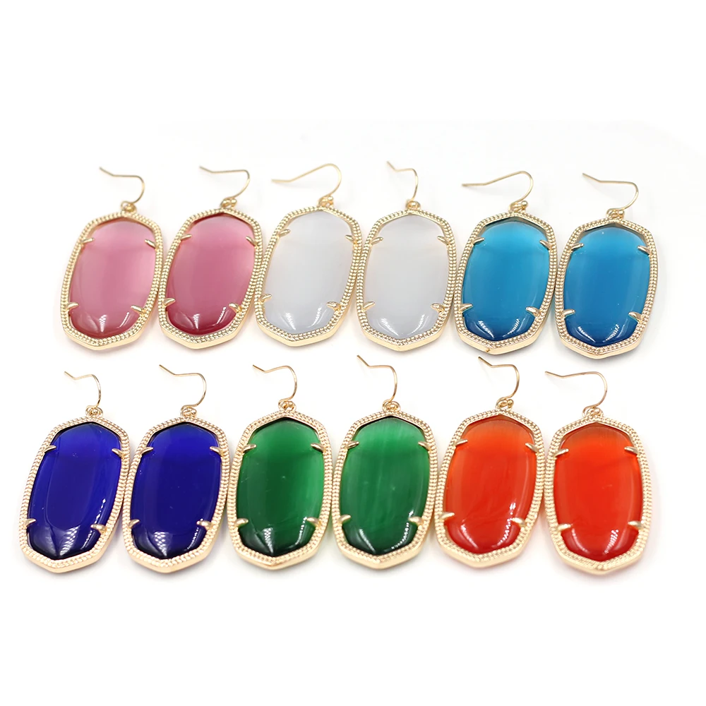 

Large Geometric Multi Cats Eye Stone With Claw Fram Dangle Earrings Multi Resin AB Clear Glass Stone Huge Oval Drop Earrings