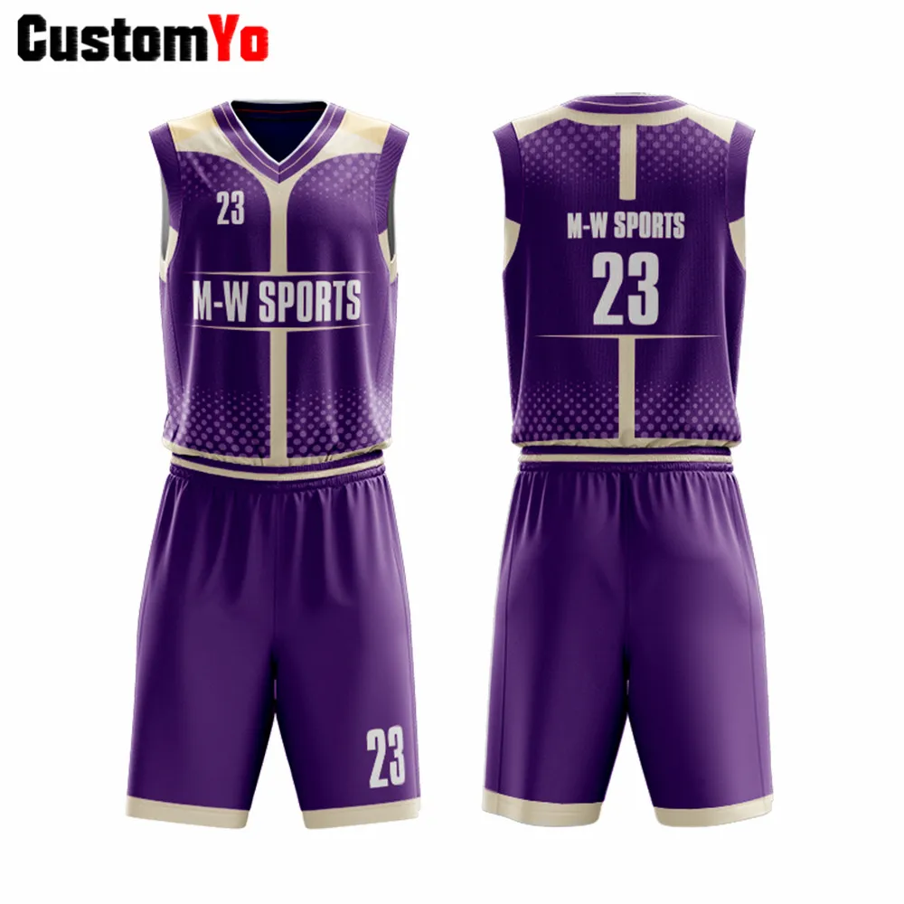 Purple White Горячая заказной клуб Баскетбольная одежда с коротким рукавом баскетбольные майки - Цвет: Purple White