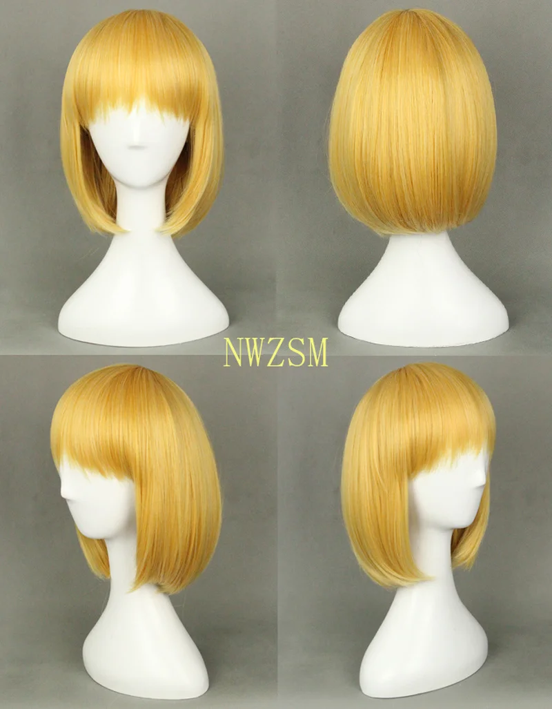 

Attack On Titan Armin Arlert Short Silky Straight Boy's Shaggy Layered Yellow Bob Synthetic Cosplay Wig+ Wig Cap