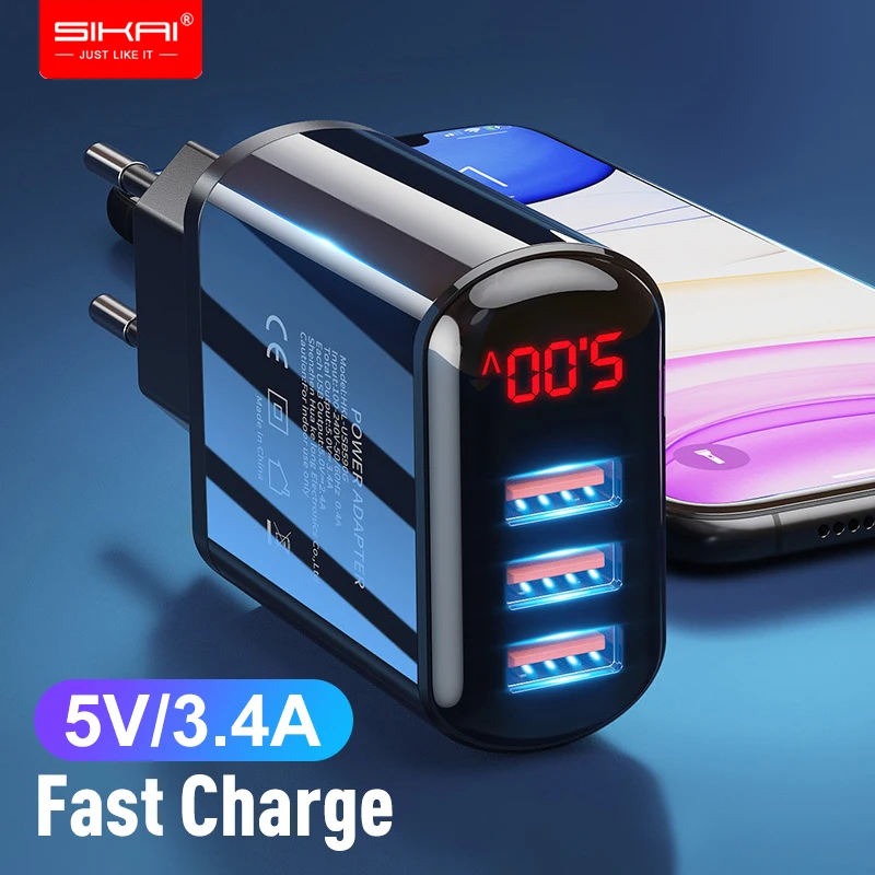 Сетевое зарядное устройство с 3 USB-портами и светодиодным дисплеем 4 А | Мобильные