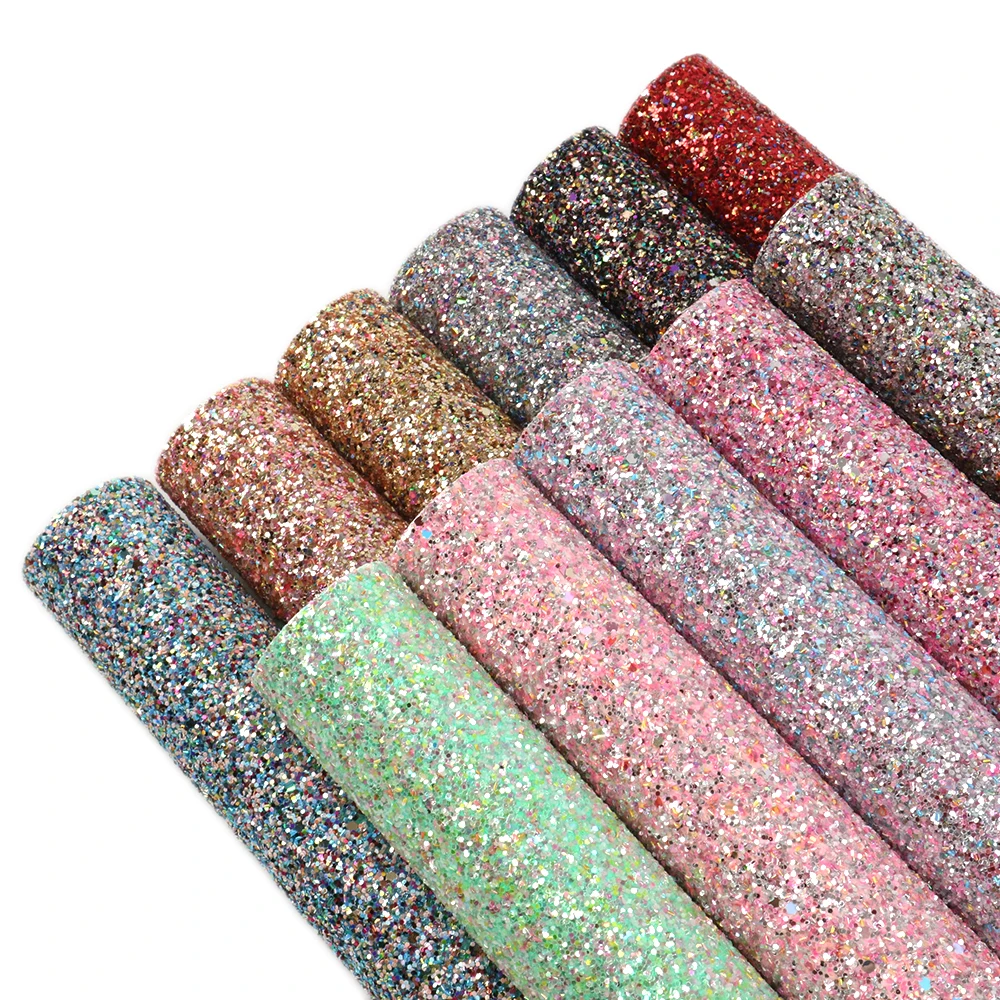 

David accessories 20*33cm Chunky Glitter Sequins Faux Synthetic Leather Fabric DIY Bow Bag Material Home Decoration,1Yc8248