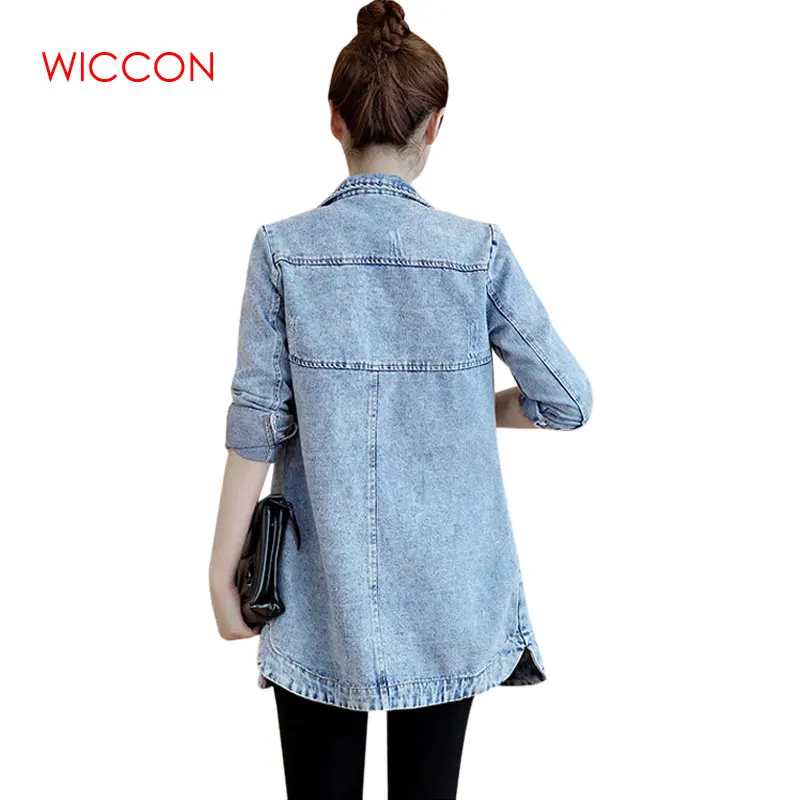 Осенне зимняя Корейская джинсовая куртка женское тонкое длинное базовое пальто