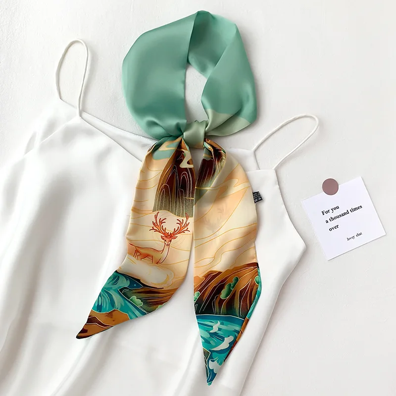 

Women Summer Silk Scarf 2022 Print Female Foulard Hijab Scarfs Lady Beach Cover-ups Scarves Wraps Neck Headband Shawl girl