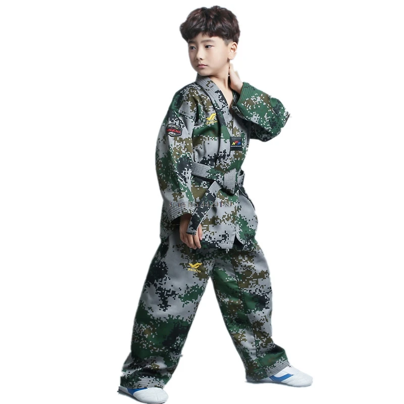 

2021 Professional Camouflage Adult Children's Long Sleeved Taekwondo Uniform Men and Women Taekwondo Clothing Training clothes