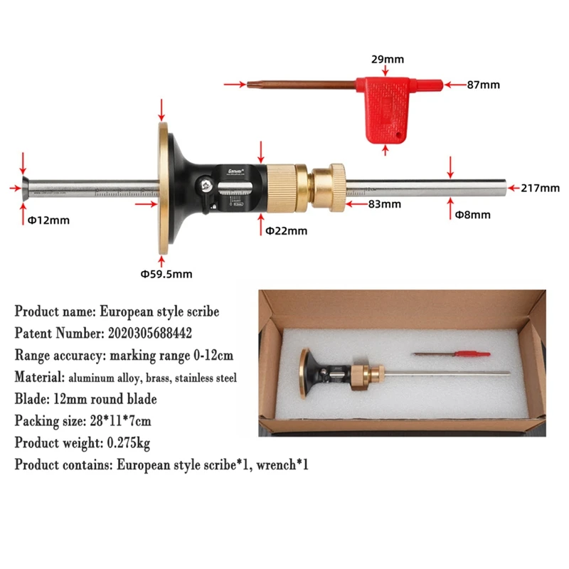 

GanWei Wheel Marking Gauge Woodworking Marking Scriber with 2 Replacement Cutters Solid Metal Bar Wood Scribe Tool for Carpenter