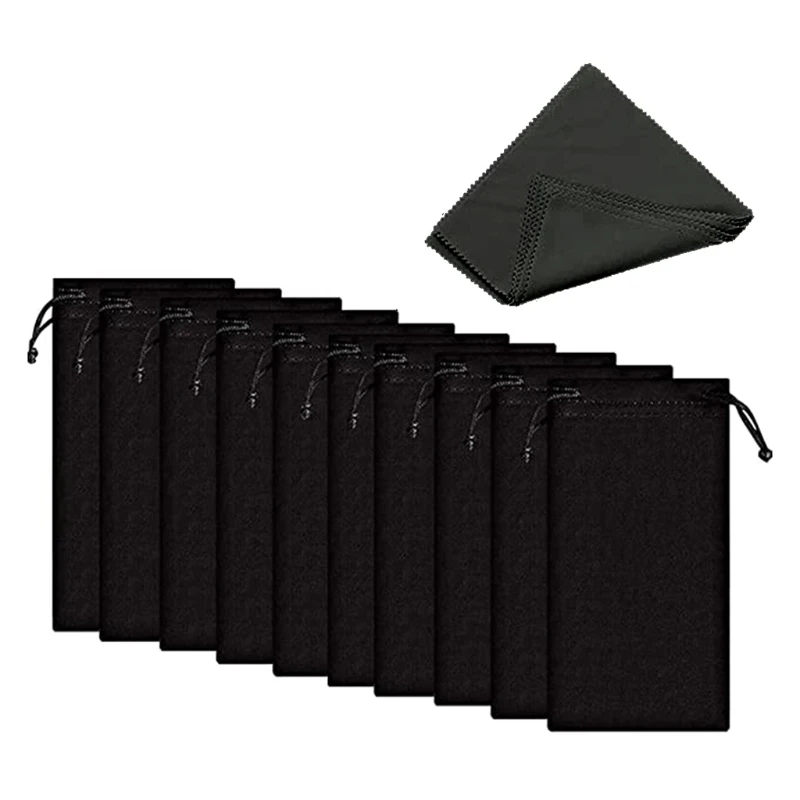 

Y1UE 10 Packs Portable Glasses Cloth Bag Drawstring and Black Glasses Cleaning Cloth Men Women Waterproof Sunglasses Storage
