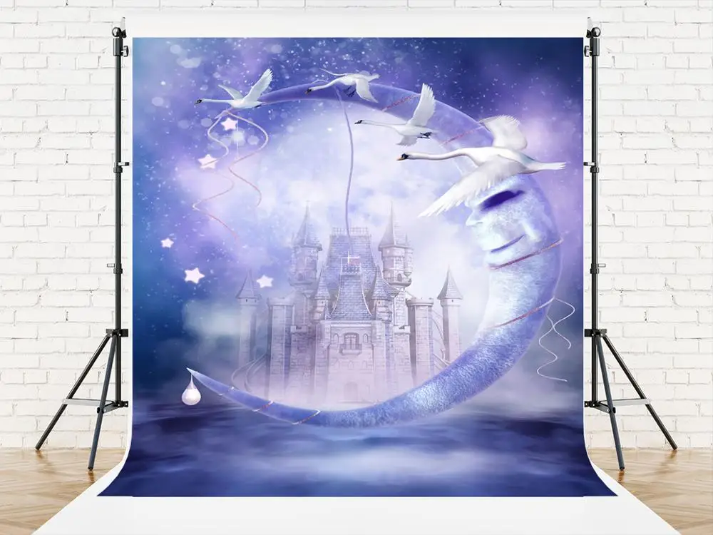 VinylBDS голубое ночное небо фотографические фоны сказочный замок Луна фотография