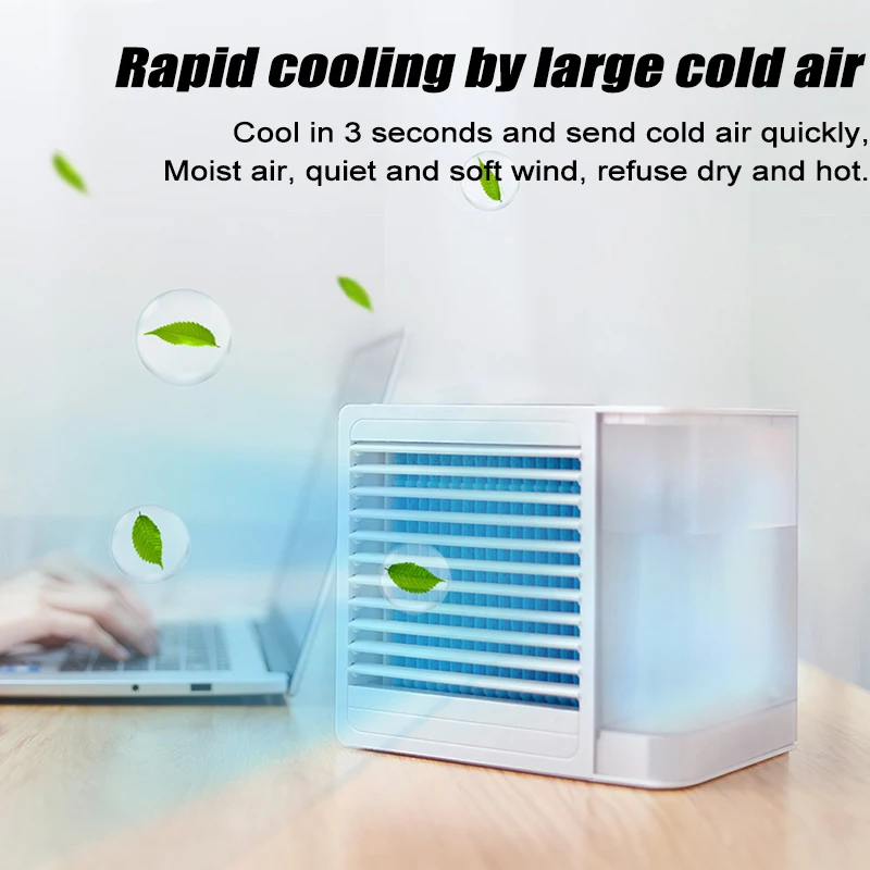 

Портативный вентилятор с воздушным охлаждением, настольный мини-кулер с USB и светодиодной подсветкой, 2 скорости, циркуляция воздуха для дом...