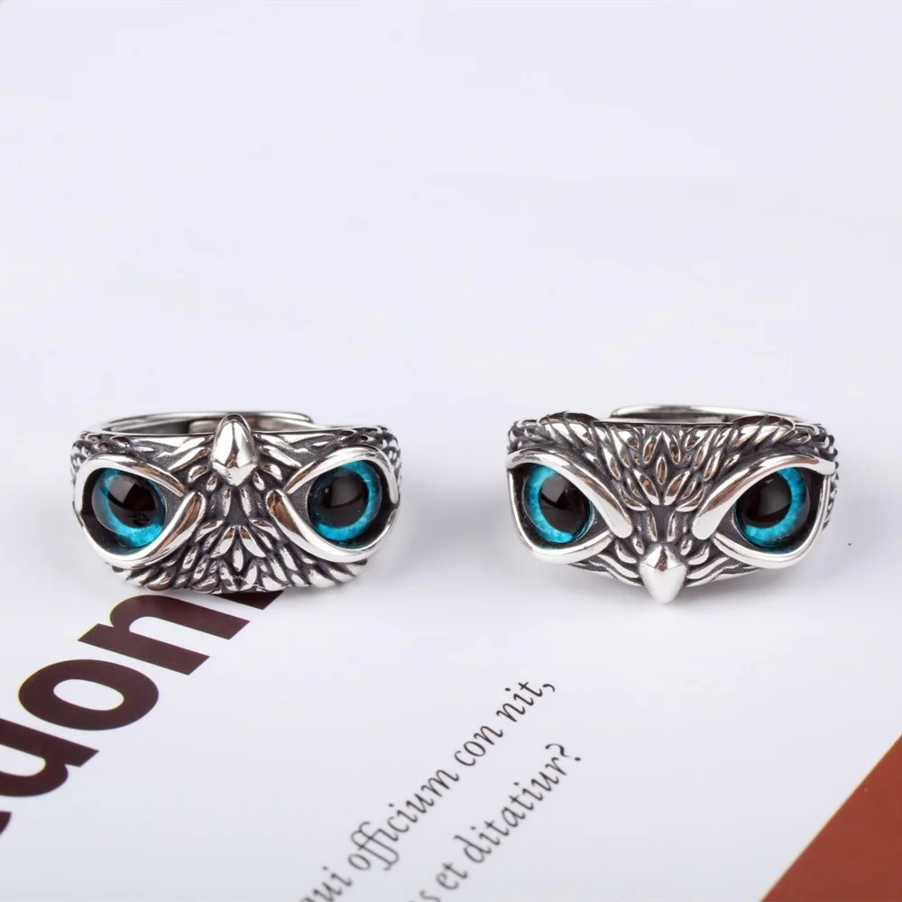 

2021New European and American fashion popular men and women party gifts 925 sterling silver owl earrings retro couple open ring