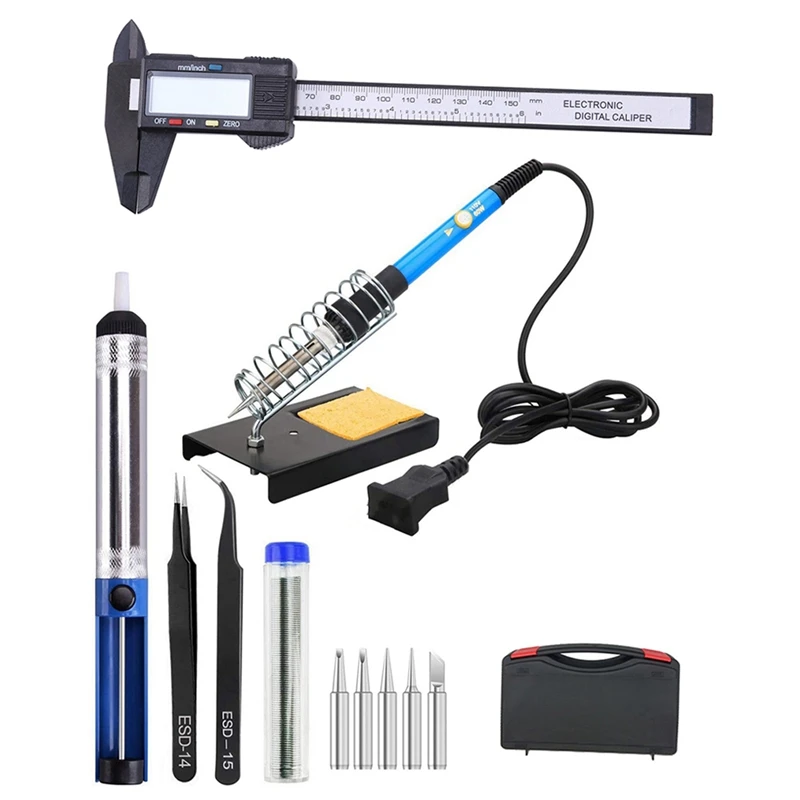 

Цифровой штангенциркуль, 100 мм, 4 дюйма (черный) с 60 Вт электрическим паяльником, 110 В, инструмент для пайки с регулируемой температурой