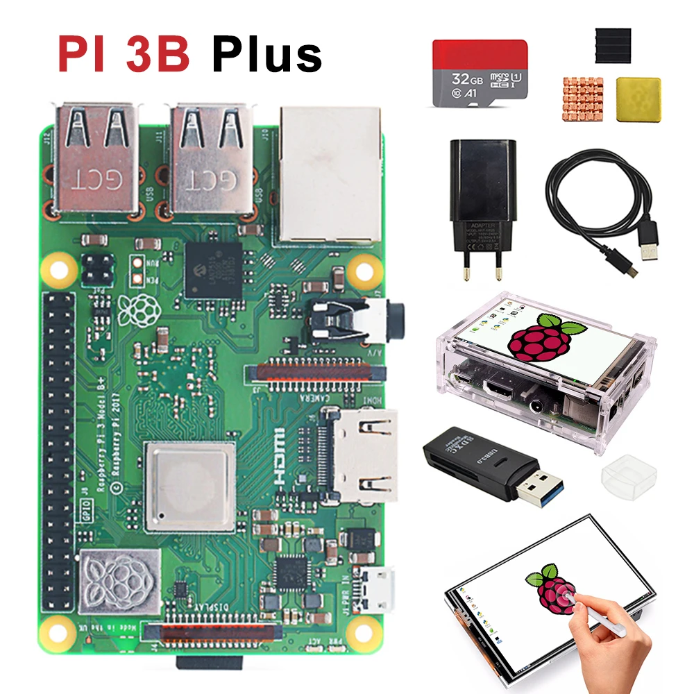 Raspberry pi 3b plus 3.5 inch screen basis kit with Protective Case 32G TF card and multi-card reader heatsink EU power | Компьютеры и