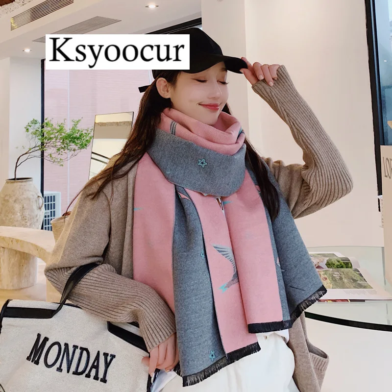 

Size 190*65cm, 2020 New Autumn/Winter Long Section Cashmere Fashion Scarf Women Warm Shawls and Scarves Brand Ksyoocur E24