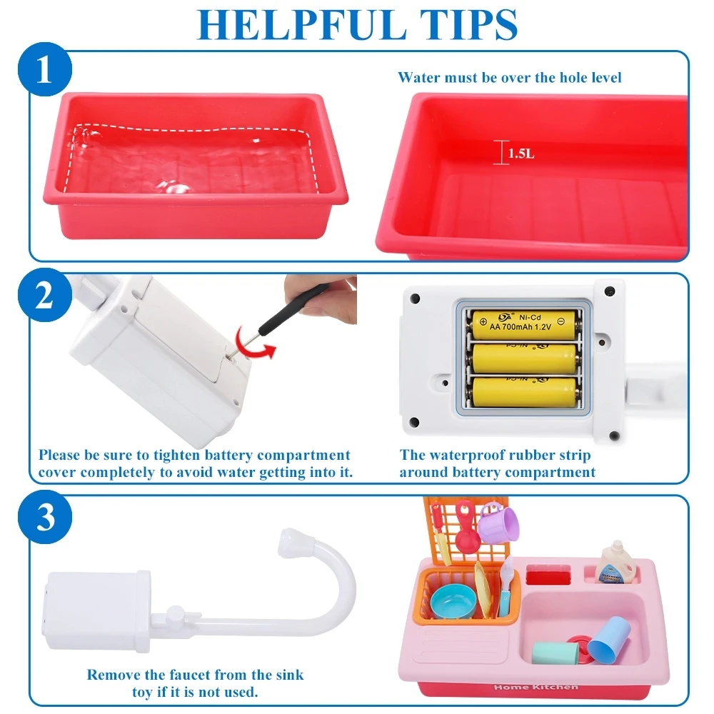 Посудомоечная раковина игрушечной кухни для детей девочек.