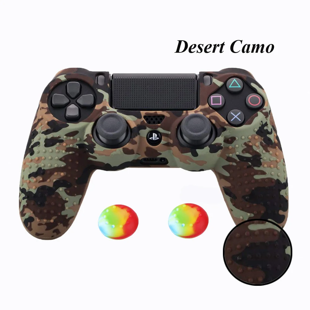 Desert camo Камуфляжный чехол граффити Противоскользящий силиконовый защитный чехол для кожи sony playstation 4 PS4 Pro тонкий контроллер защитная накладка шапки - Цвет: Desert camo
