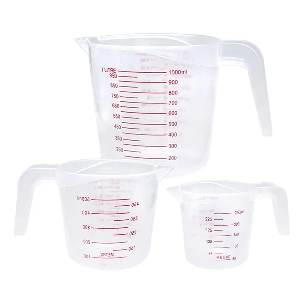 3 Pcs Plastic Measuring Cup Capacity Clear Measuring Jug Set 250/500/1000ml Stackable Clear Heat-resistant Cup For Measure Liqui