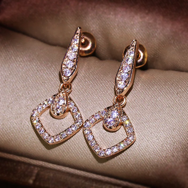 

BIJOX STORY Charm Earrings with AAA Zircon Gemstones Geometric Shape Drop Earring 925 Sterling Silver Jewelry for Female Wedding