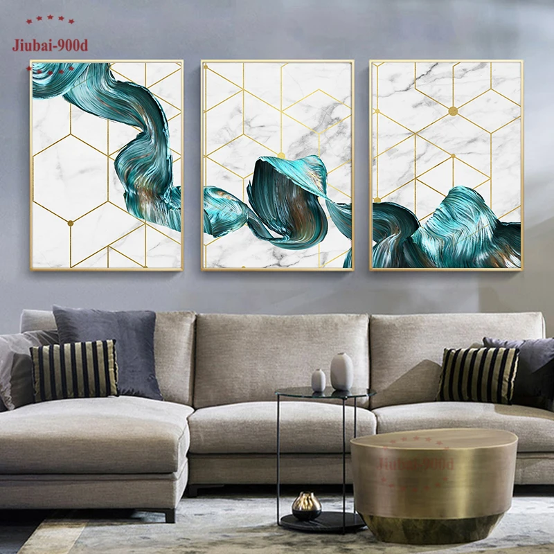 Современный постер с синей лентой мраморная Абстрактная Картина на холсте и