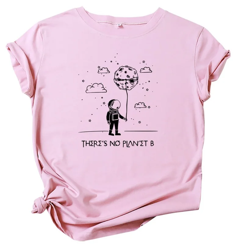 

Summer T-shirt Women Plus Size 100% Cotton Short Sleeve Astronaut Letter Print Fashion Casual Loose Shirt Ladies O-Neck Tee Tops
