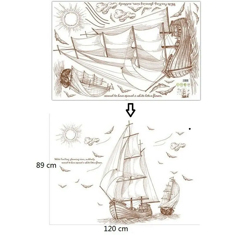DIY парусник Вояж Seabirds пейзаж большие наклейки на стену дома Переводные картинки