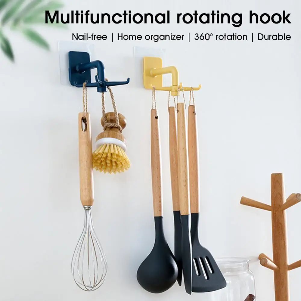 

360 Degrees Rotated Kitchen Hooks Self Adhesive Home Wall Door Hook Handbag Clothes Ties Bag Hanger Hanging Rack