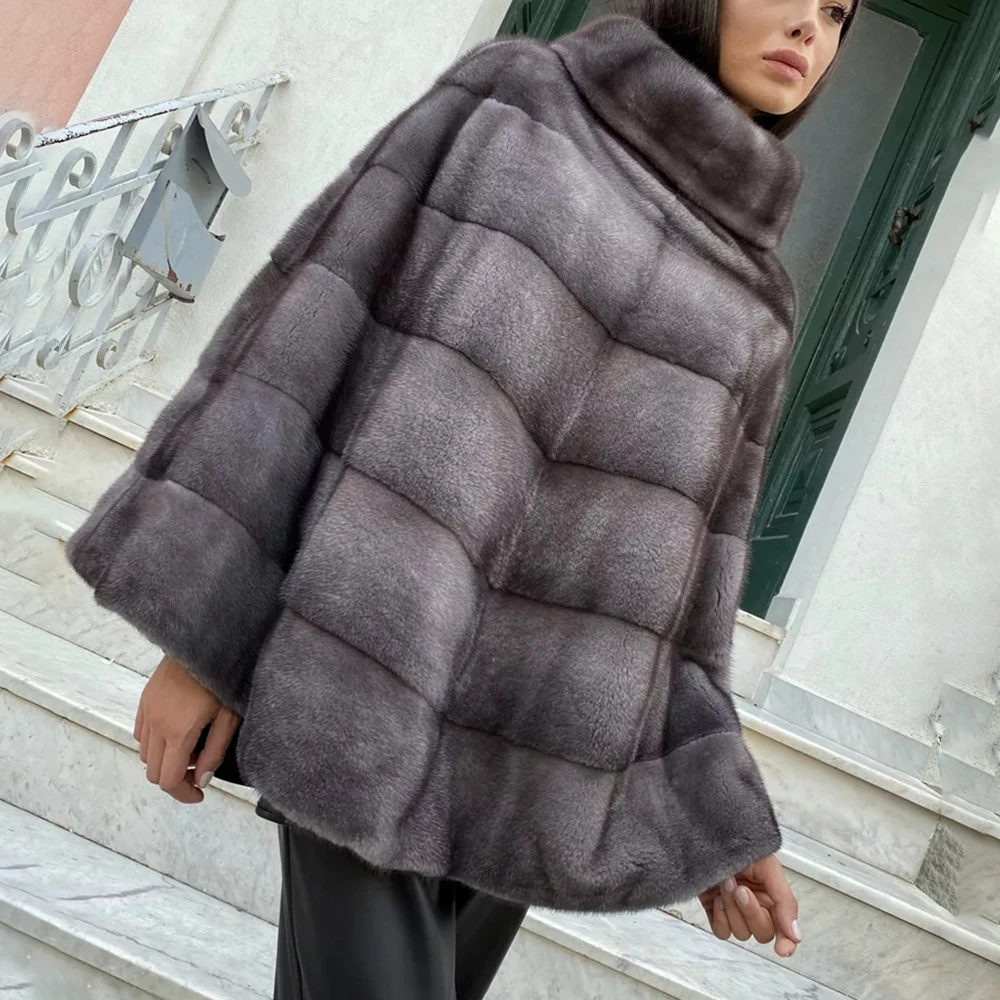 

Luxury Real Mink Fur Coat Women Winter Fashion Natural Mink Fur Capes Female Plus Size Overcoats Full Pelt Fur Capes 2021 New