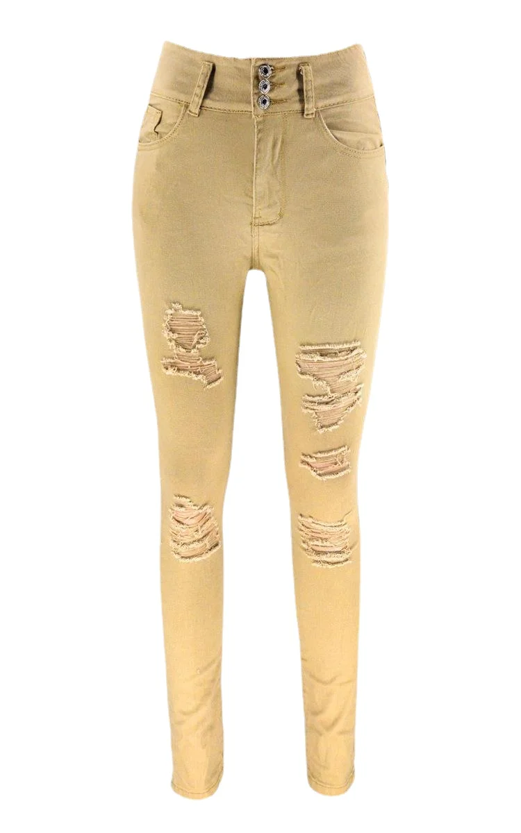 

Top Selling Yellow High Waisted Jeans in Spring 2021 Women's Slim Fit, Hip Lift, Hole Fashion Leggings