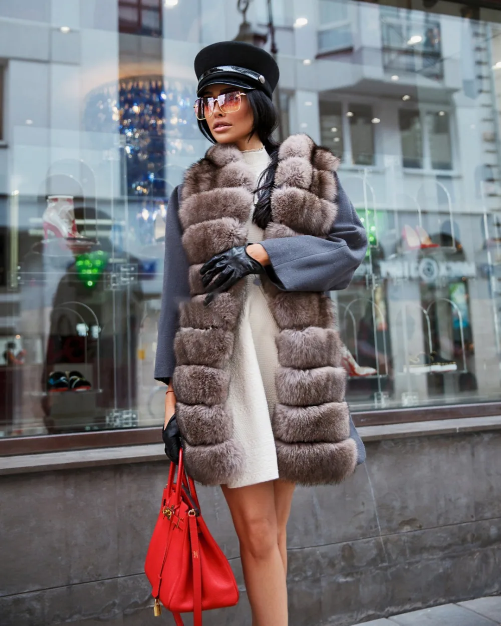 Women Fashion Real Wol Blend Coats With Long Fox Fur Collar Luxury Female Natural Fur Cashmere Coat Women Natural Fur Overcoats