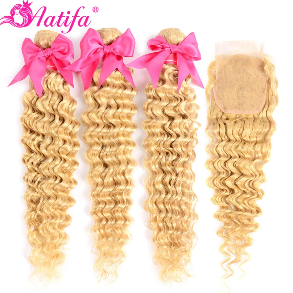 613 Platinum Blonde Peruvian Deep Wave Bundles With Closure Remy Human Hair | Шиньоны и парики