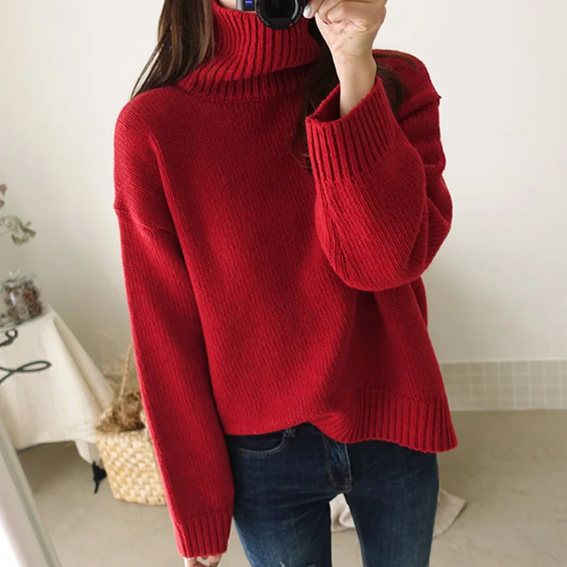 Gaganight Autumn Winter Warm Women Sweater Turtleneck Solid Loose Casual Pullover Female Long Sleeves Plus Size Chic Sweet | Женская