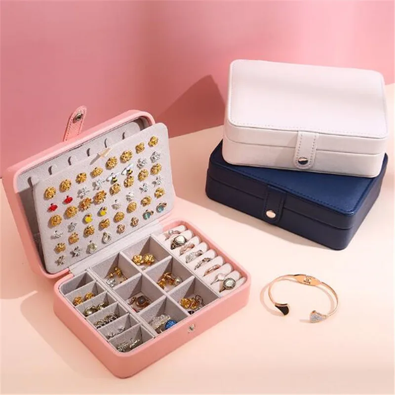 WE 2021 New Button PU Leather Travel Jewelry Boxes for Women girls Portable Jewelry Box Storage for Earrings Necklaces Rings