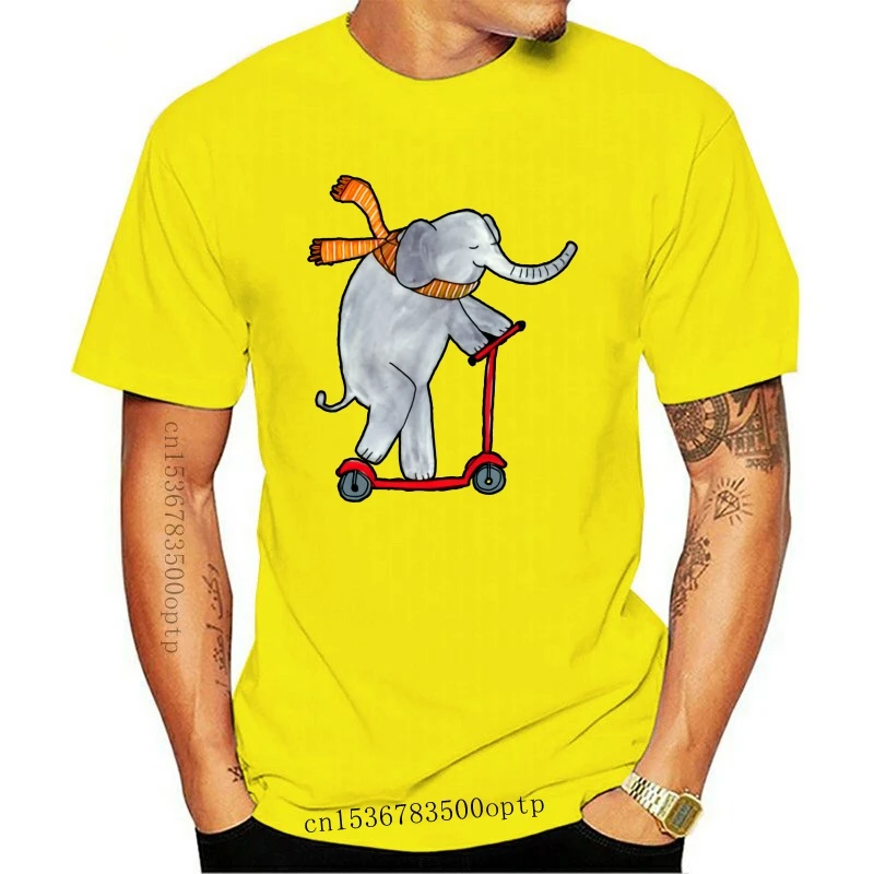 

New Casual Tshirts Elephant On A Scooter T-Shirt Mens T Shirts VALENTINE DAY Tops Tees for Men 2021est Clothes 100% Cotton
